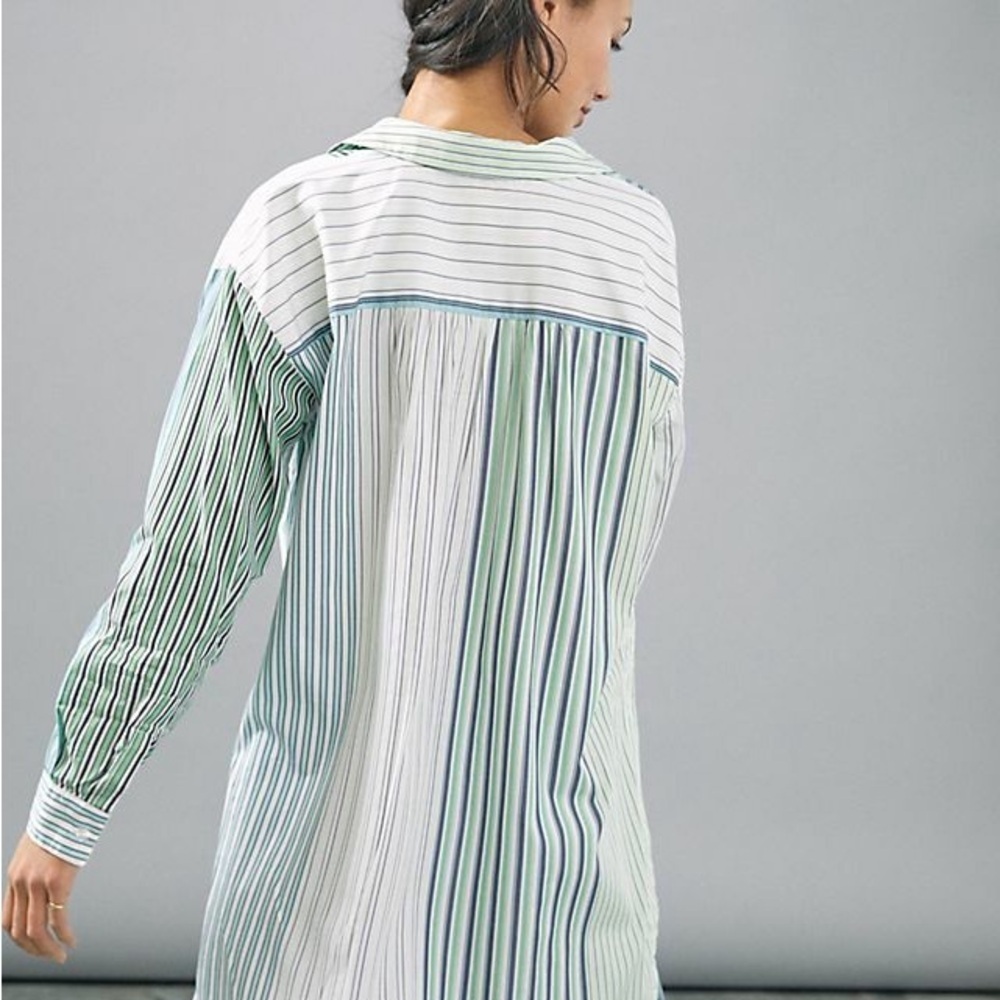 Anthropologie Maeve Oversized Button Down Stripe Alix Henley Pop Over Top - Picture 5 of 11